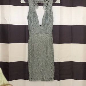 open back, plunge front, lace mini dress